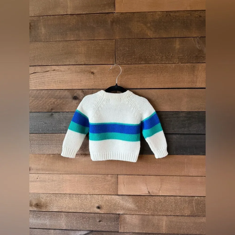 Vintage 80s Stork Club Knit Toddler Set Cream Stripe 12M